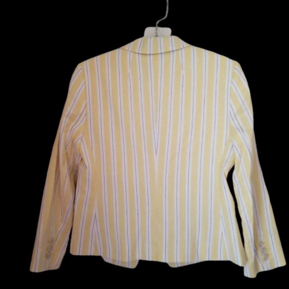 Banana Republic Stretch Linen Soft Yellow Pinstripe Tailored Blazer Size 2P - Picture 2 of 10